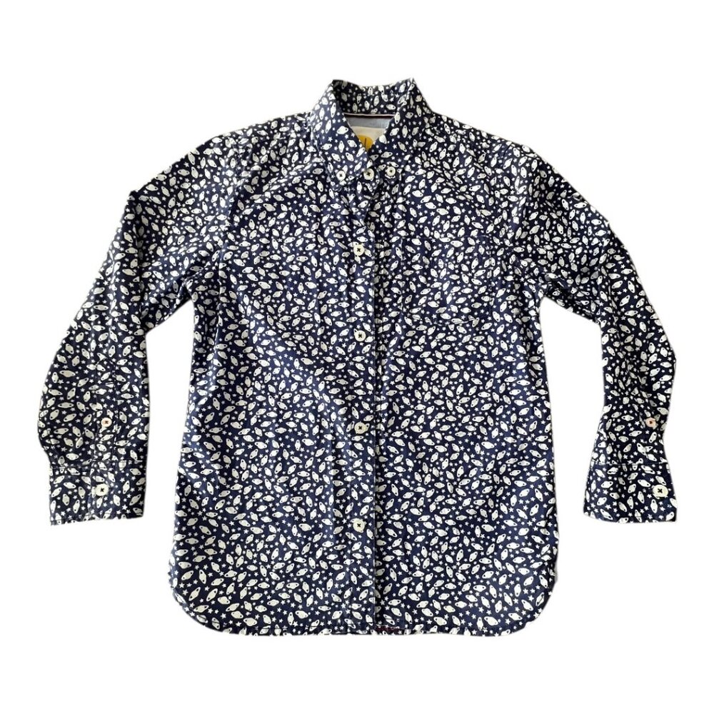 Boden Boys Button-Up Shirt Long Sleeve Space Print Navy Size 7-8Y (128cm)